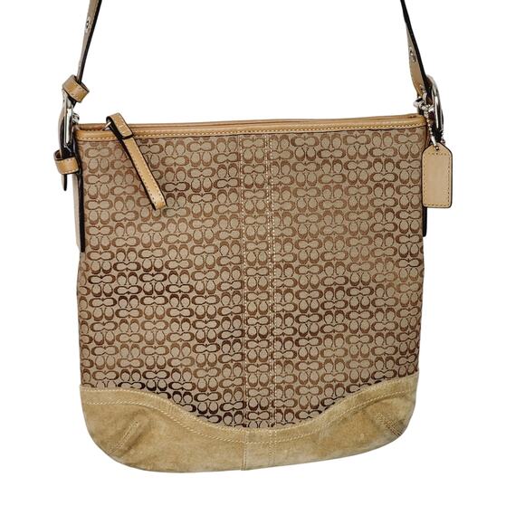Vintage Y2K Coach Jacquard Small CC Logo Tan Suede Bottom Crossbody Purse